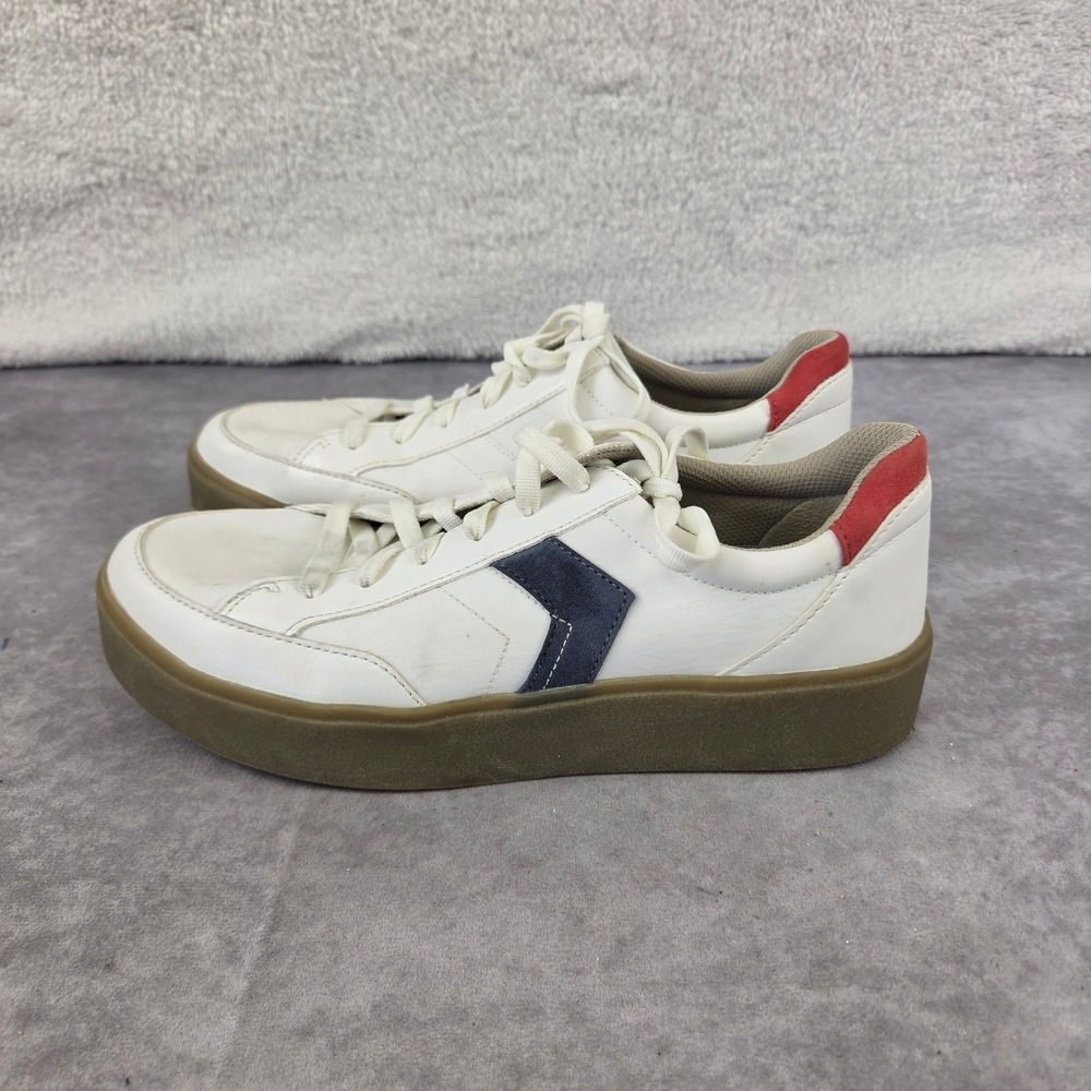 Dr. Scholls Womens White Platform Sneakers Red Blue Accents Gum Sole Shoes 10